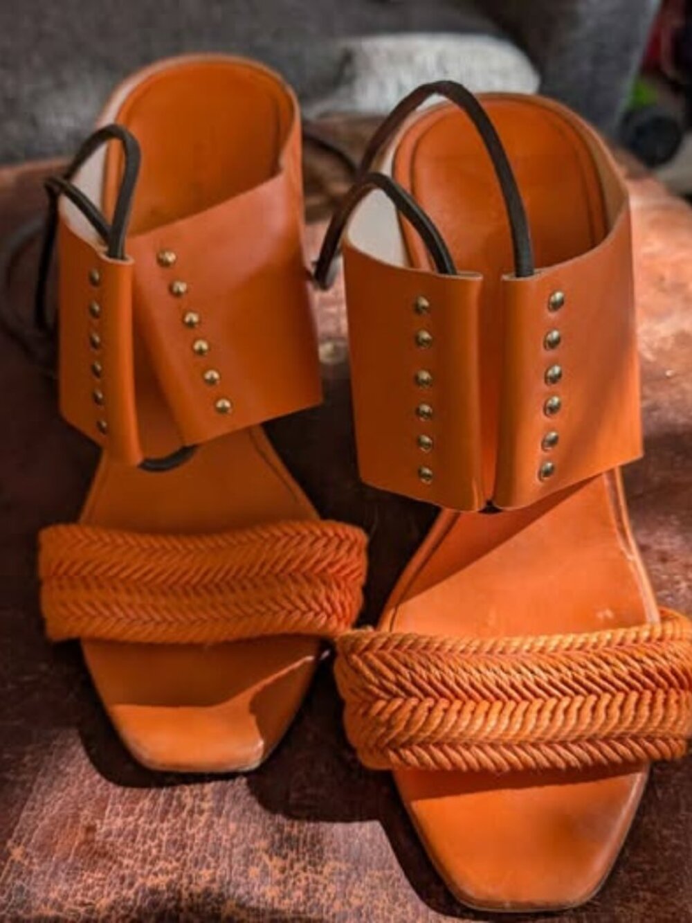 RARE Women's THAKOON Wrap Around Strap Wood Block Wedge Sandal - Orange - EU 39